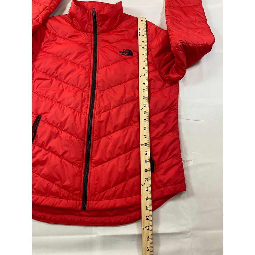 The North Face Red Puffer Jacket Womens Large Chevron Quilted Zip - Picture 8 of 13